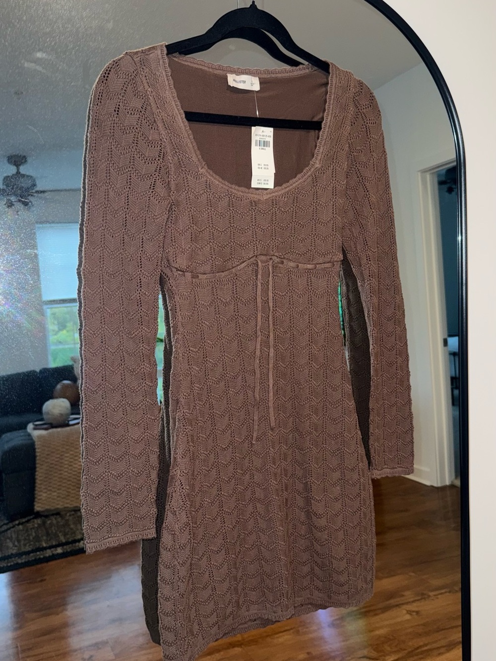Hollister Mauve-Brown Knit Scoop Neck Long Sleeve Mini Dress